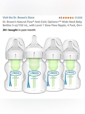 Dr. Brown's Natural Flow Anti-Colic Wide-Neck Baby Bottles - Green (4 Pack)